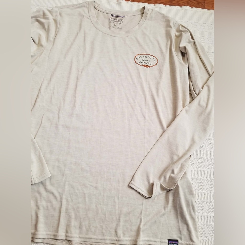 Patagonia Long-Sleeve Logo Shirt in Off-White with Rust Accent